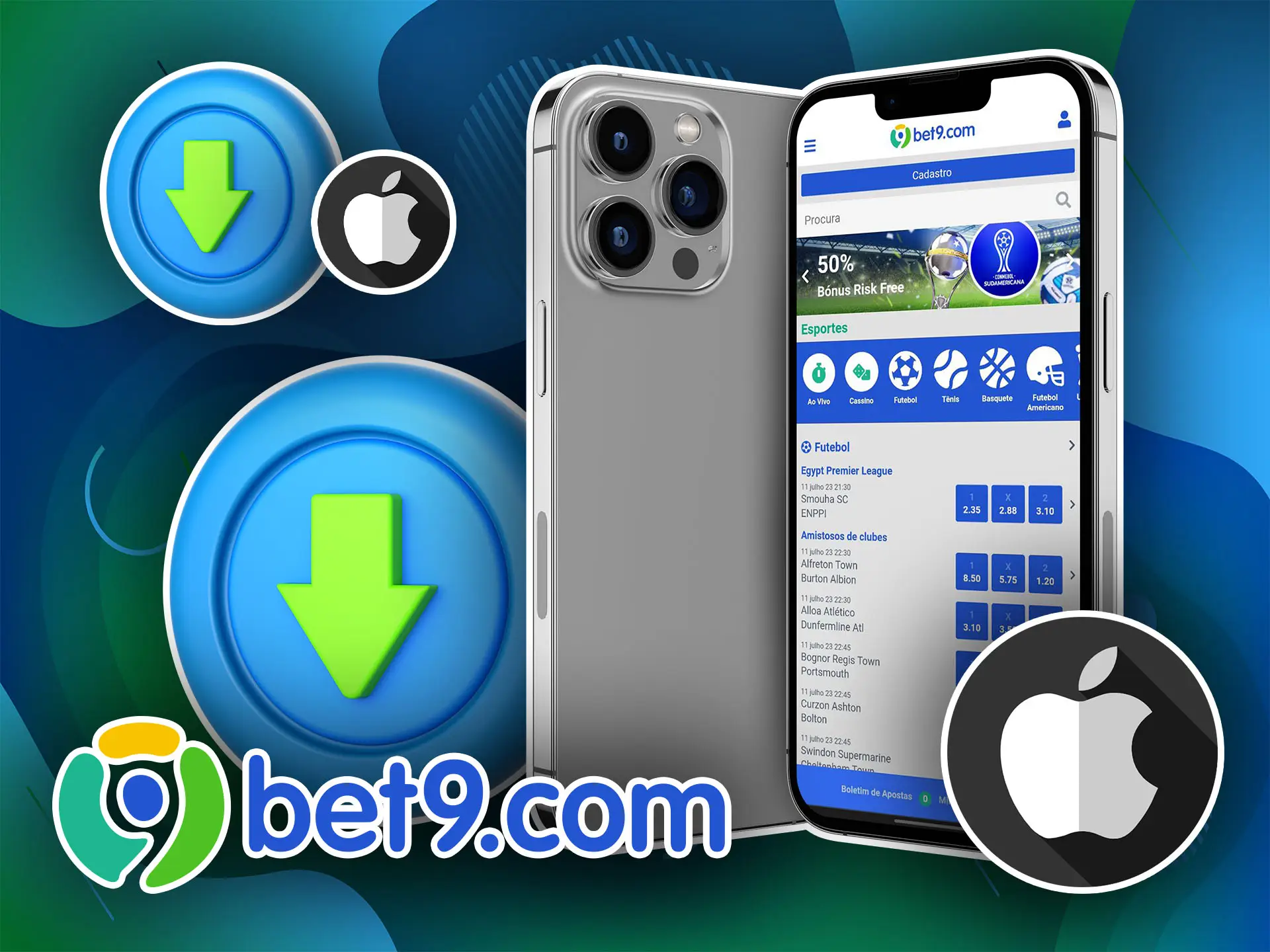 Abra o site da Bet9, baixe a versão do aplicativo para iOS e comece a apostar em esportes.
