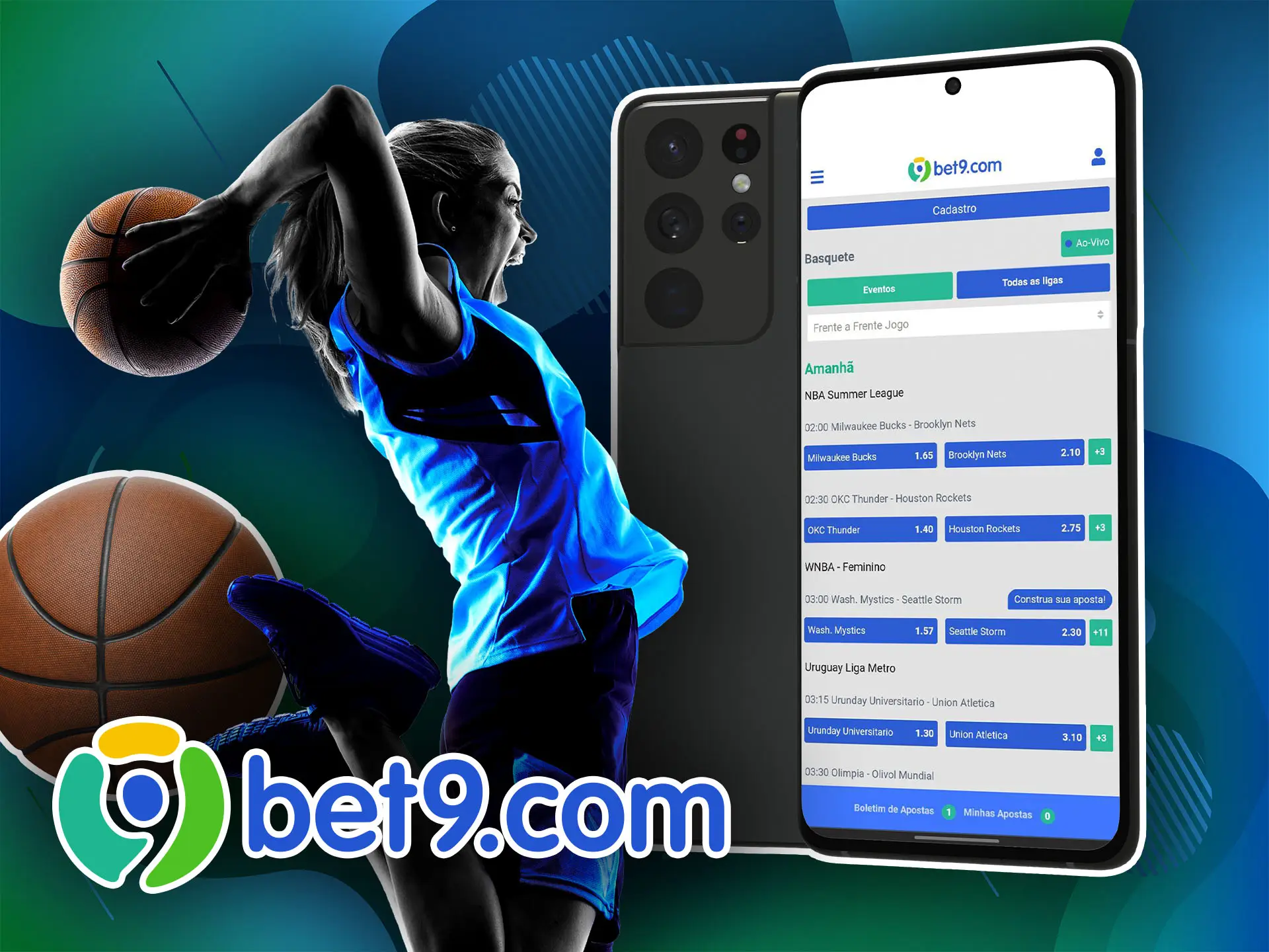 Escolha seu jogador de basquete favorito e aposte nele para ganhar a partida por meio do aplicativo Bet9.