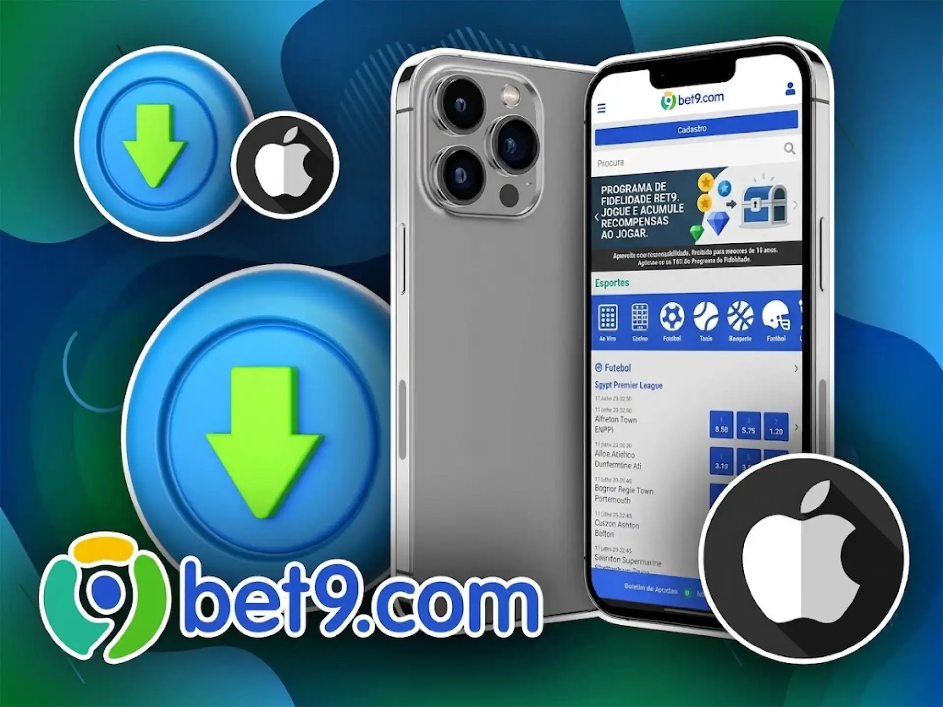Abra o site da Bet9, baixe a versão do aplicativo para iOS e comece a apostar em esportes.